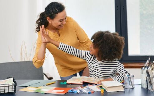 Organized student workspace with planner and learning tools.