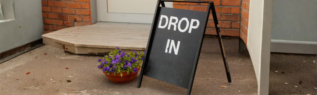 door with drop-in sign